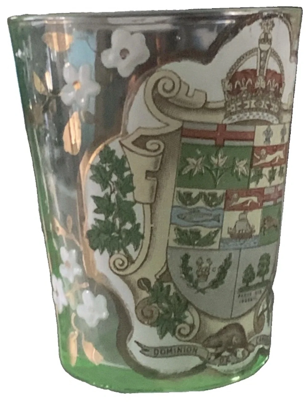 Vintage Dominion Glass Early Canadian Canada Coat of Arms Shot Glass Shotglass